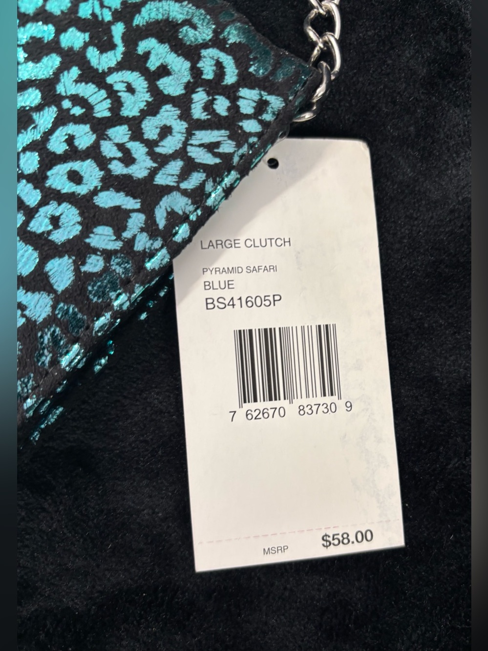 NWT Betsey Johnson Pyramid Safari Blue Leopard Y2K Large Clutch - Picture 4 of 14